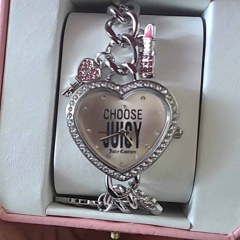 Juicy Couture Pink Heart Charm Bracelet/Watch